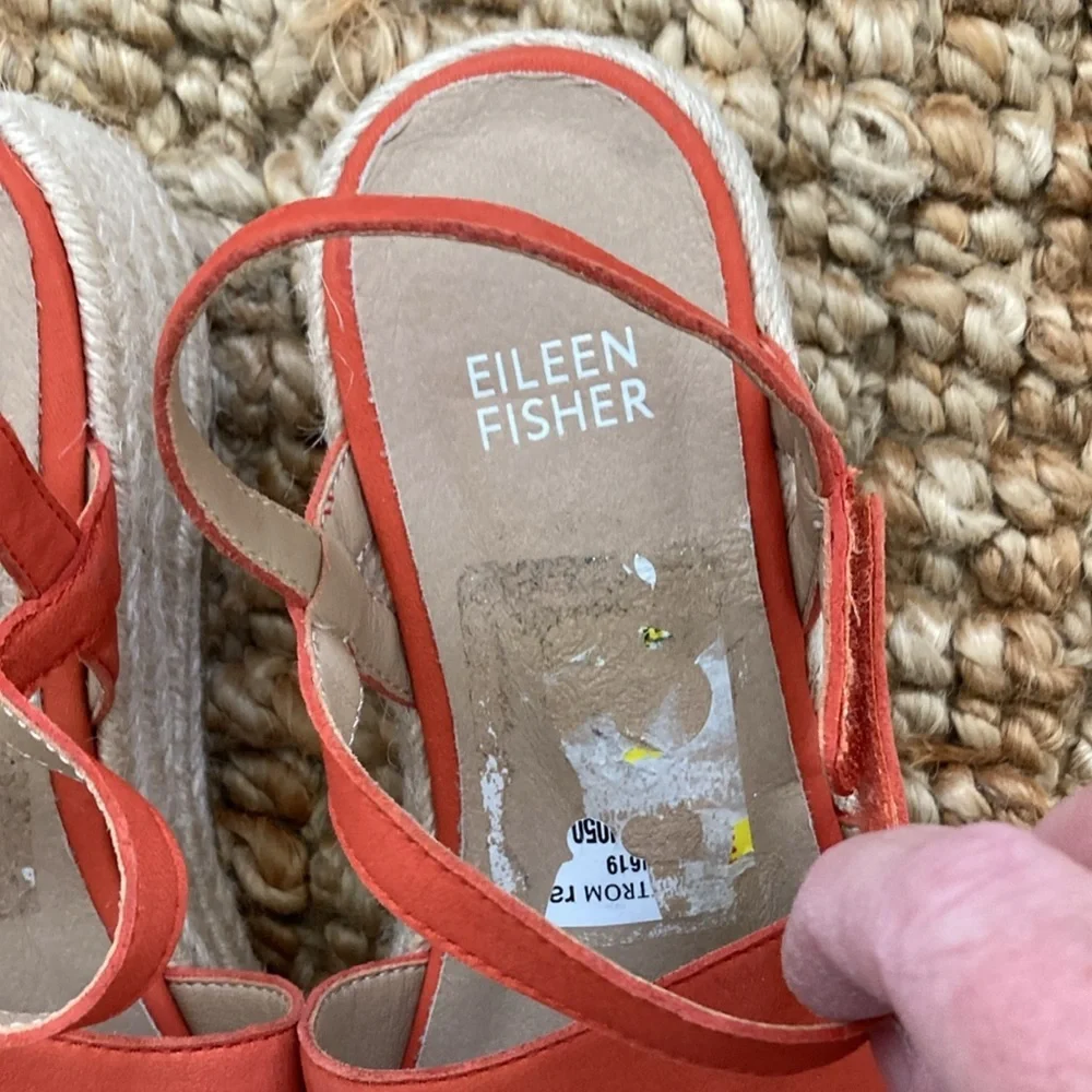 Eileen Fisher Devi Espadrille Strappy Leather Platform Shoe Womens Size 5 Orange